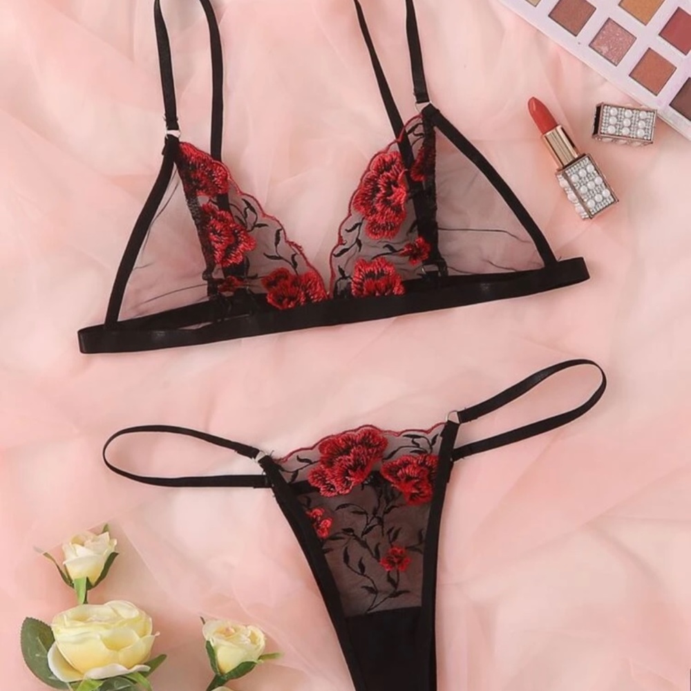 Floral Embroidered Mesh Lingerie set Sz M